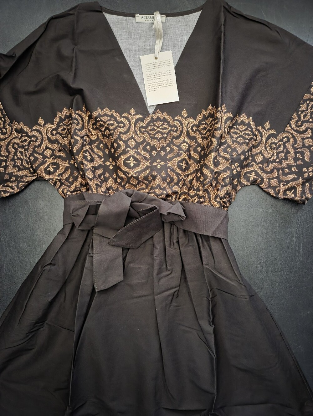 NWT - Altamira Milano Italy Cotton Stretch Chocolate Printed Midi Dress - Size L
